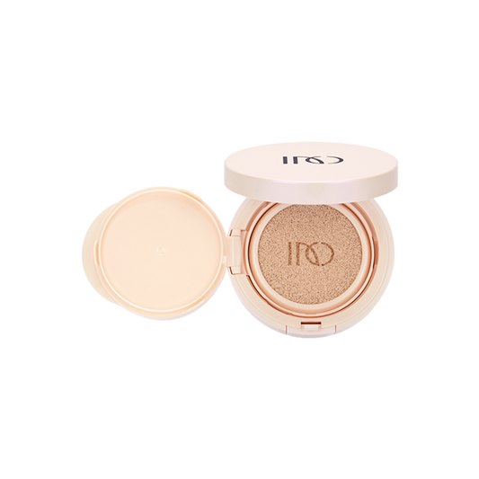 Incellderm 4D Lustre Cushion compact with sponge applicator, showcasing a natural, dewy finish.