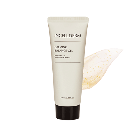 Incellderm Calming Balance Gel bottle with dropper, showcasing lightweight texture for sensitive skin.