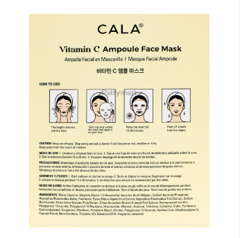 Cala Vitamin C Ampoule Face Mask, Hydrating Sheet Mask for Dry Skin, 5 Count
