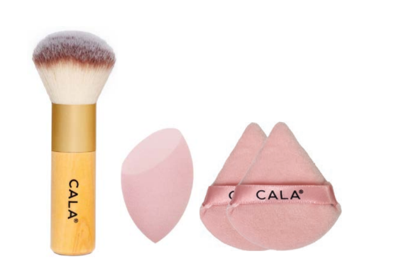 CALA Kabuki Brush + Sponge + Powder Puffs Set, Non-Latex, Allergy-Free, 4 Piece