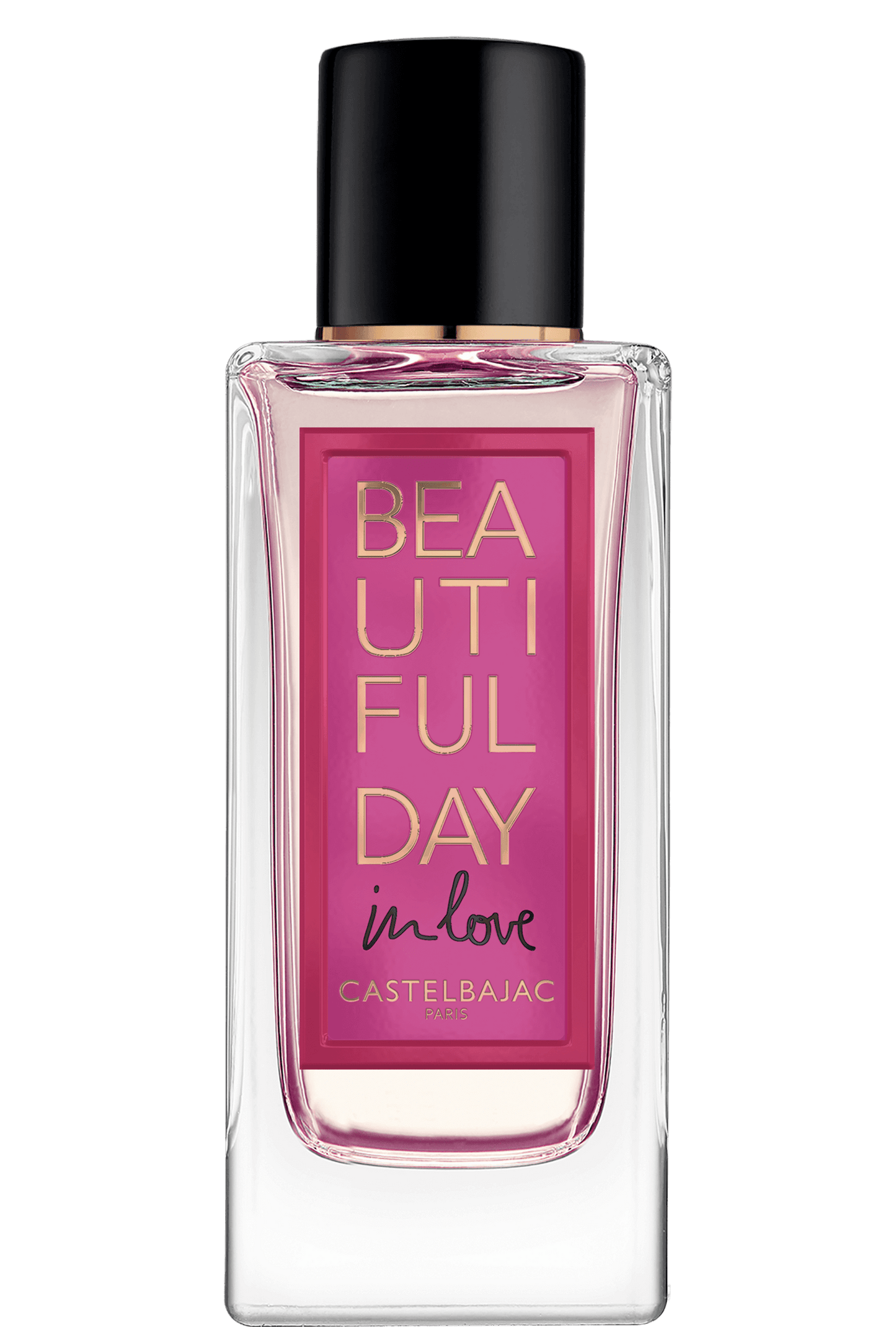 BEAUTIFUL DAY IN LOVE perfume bottle with golden-amber liquid, glowing sensually against a dusky, romantic backdrop