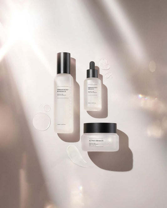 Incellderm The Starter Set with Booster EX, Serum EX, and Cream EX for a simple skincare routine.