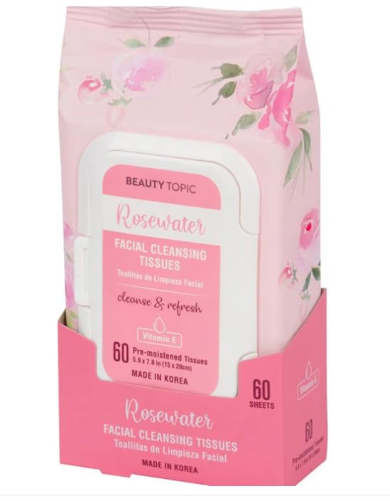 Beauty Topic Rosewater Facial Cleansing Tissues, Pre-Moistened, 60 Sheets