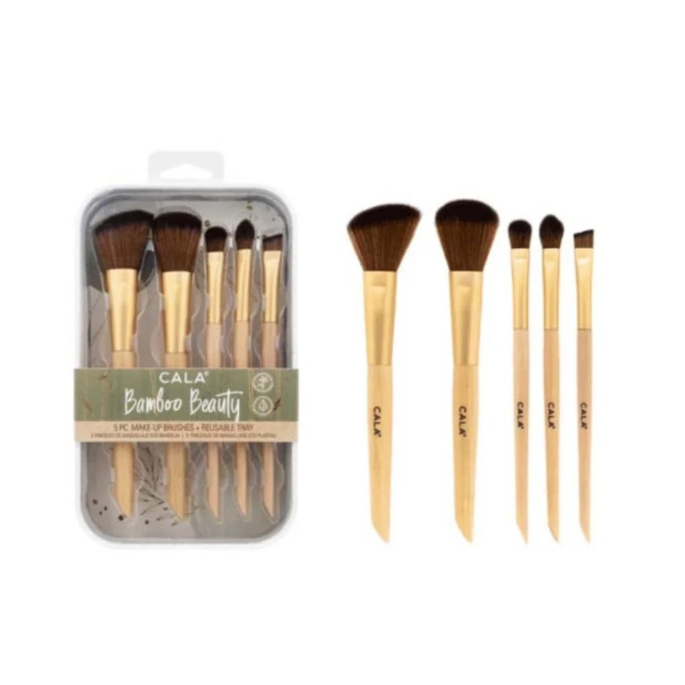 CALA CALA Bamboo Beauty Makeup Brush Set, 5 Pc with Reusable Tray