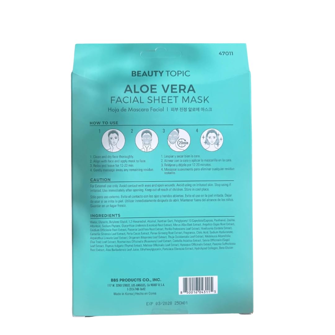 Beauty Topic Aloe Vera Facial Sheet Mask, 5 Sheets