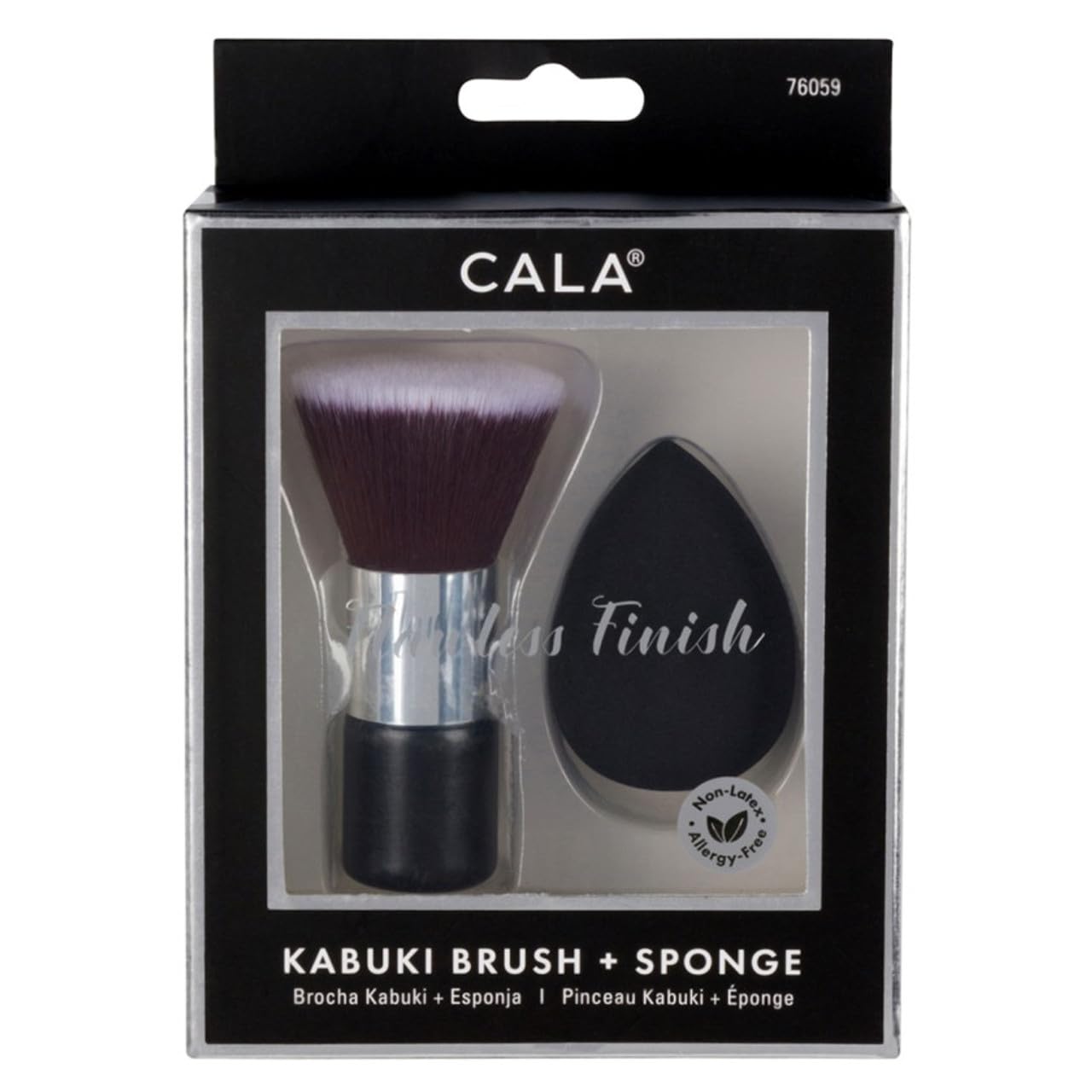 CALA Kabuki Brush and Blending Sponge Set, Black, 2 Piece