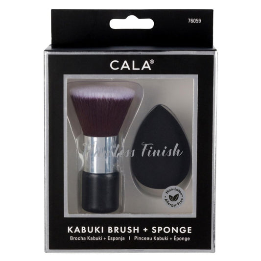 CALA Kabuki Brush and Blending Sponge Set, Black, 2 Piece