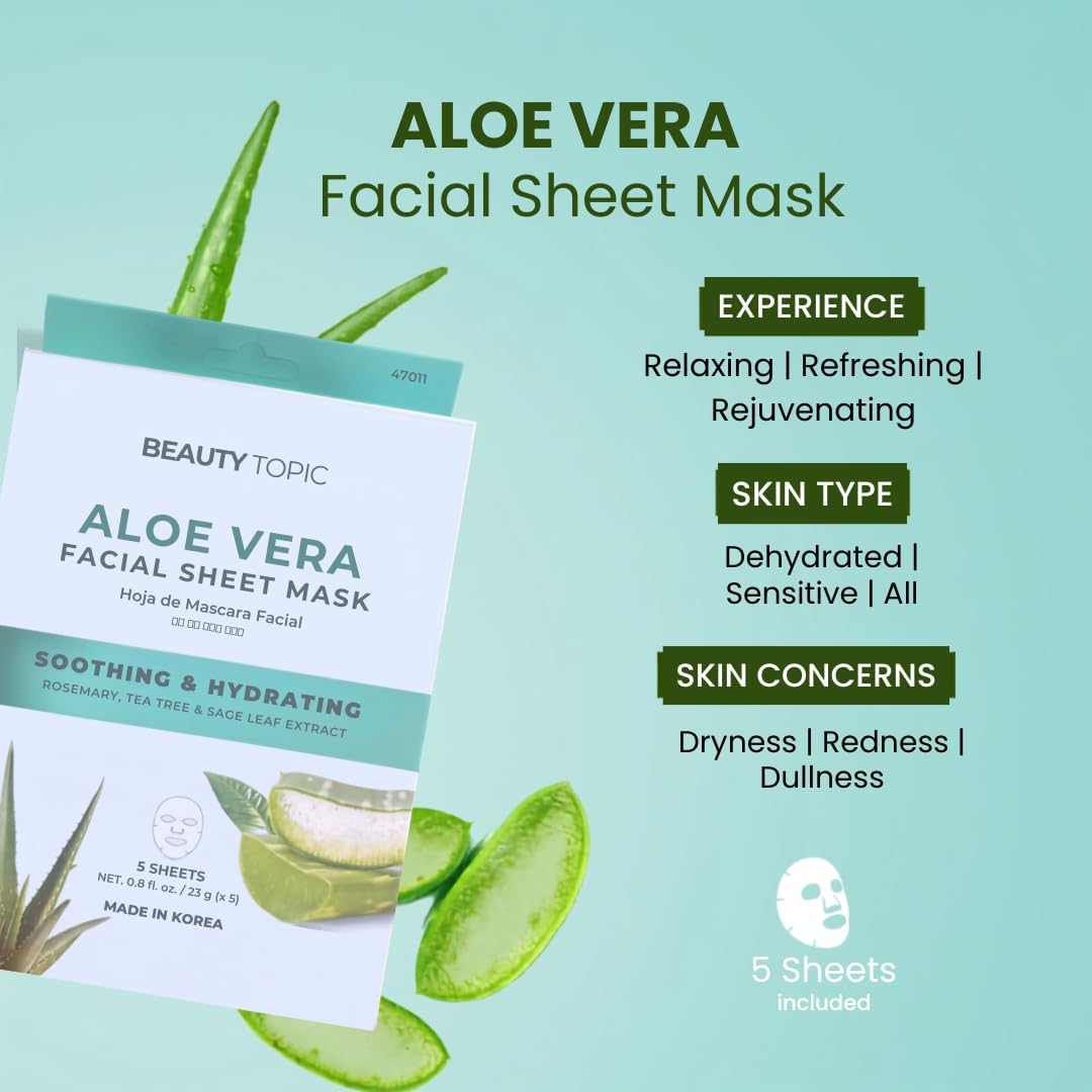 Beauty Topic Aloe Vera Facial Sheet Mask, 5 Sheets