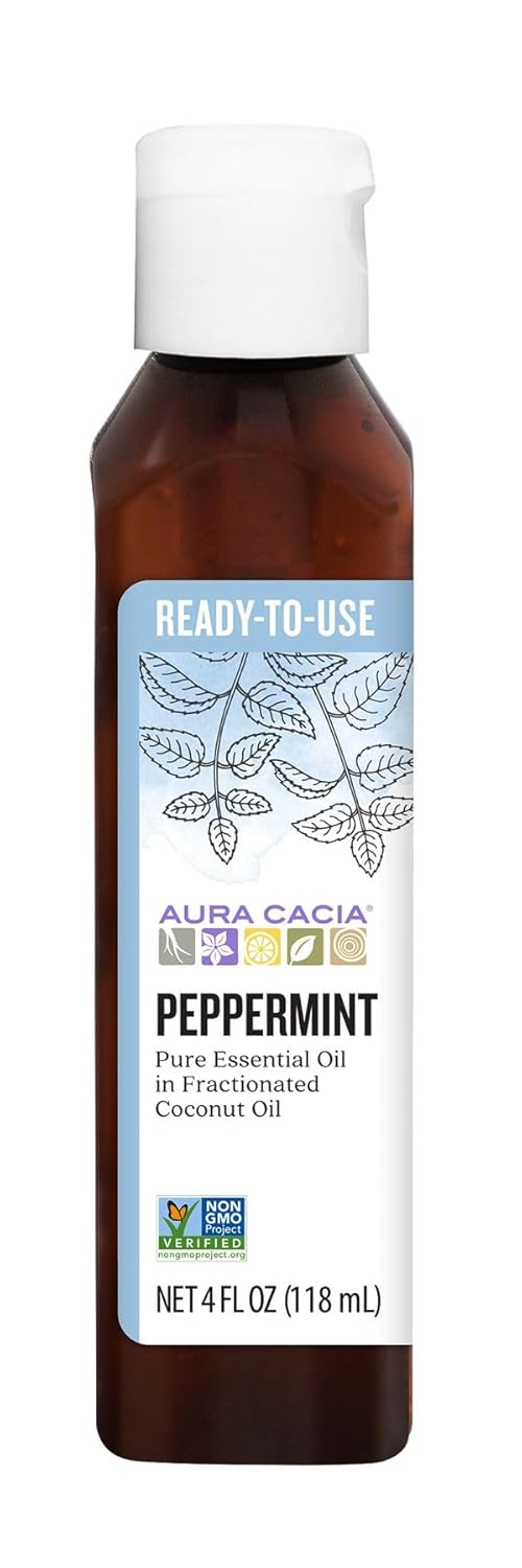 Aura Cacia Ready-to-Use Peppermint Essential Oil in Fractionated Coconut Oil | GC/MS Tested for Purity