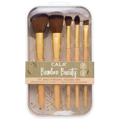 CALA CALA Bamboo Beauty Makeup Brush Set, 5 Pc with Reusable Tray