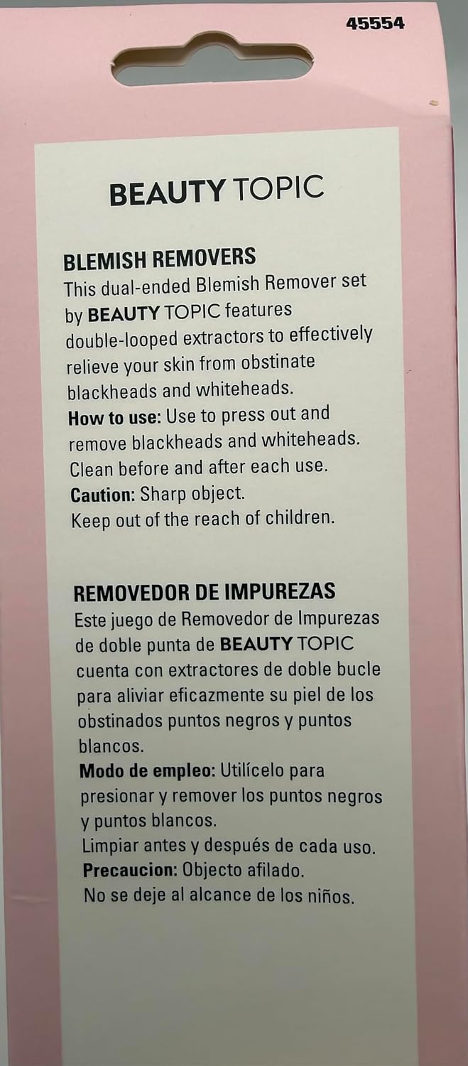 Beauty Topic Blemish Remover Set, Stainless Steel Skin Extractor Tools with Loop and Pointed Ends, 2 Pieces
