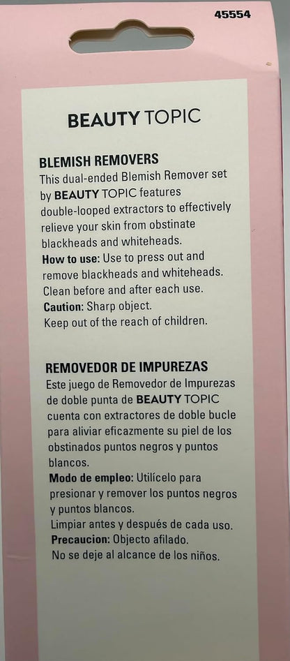 Beauty Topic Blemish Remover Set, Stainless Steel Skin Extractor Tools with Loop and Pointed Ends, 2 Pieces