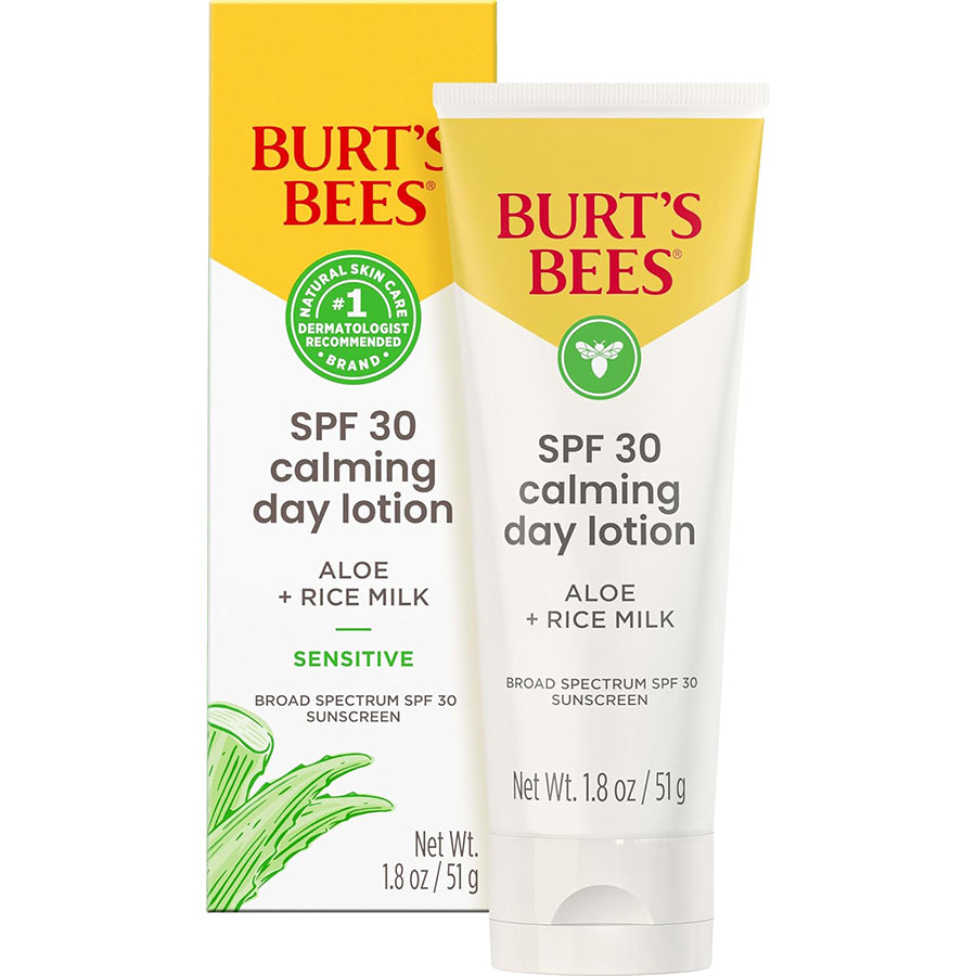 BURTS BEES SPF 30 Calming Day Face Lotion With Aloe and Rice Milk for Sensitive Skin, Sunscreen Face Lotion Soothes Redness and Irritation, 99.4 Percent Natural Origin Skin Care