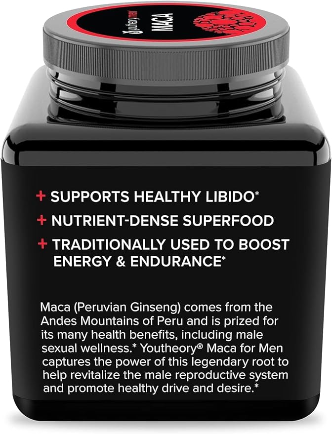 Youtheory Men's Maca - Vegan Maca Supplement for Men - Supports Energy, Stamina & Endurance* - Dairy, Soy & Gluten Free