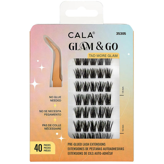 CALA Glam & Go Tad More Glam Pre-Glued Lash Extensions, No Glue Needed, 14mm & 16mm, 40 Pieces