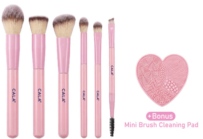 CALA Beauty on Board Makeup Brush Set with Silicone Pouch Pink | 6-Piece