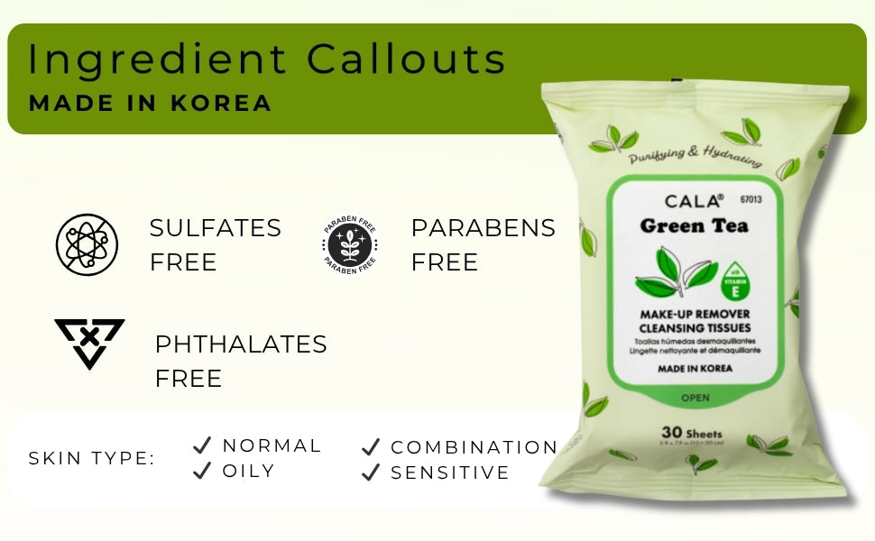 CALA Makeup Remover Cleansing Tissues: Green Tea (30 Sheets)