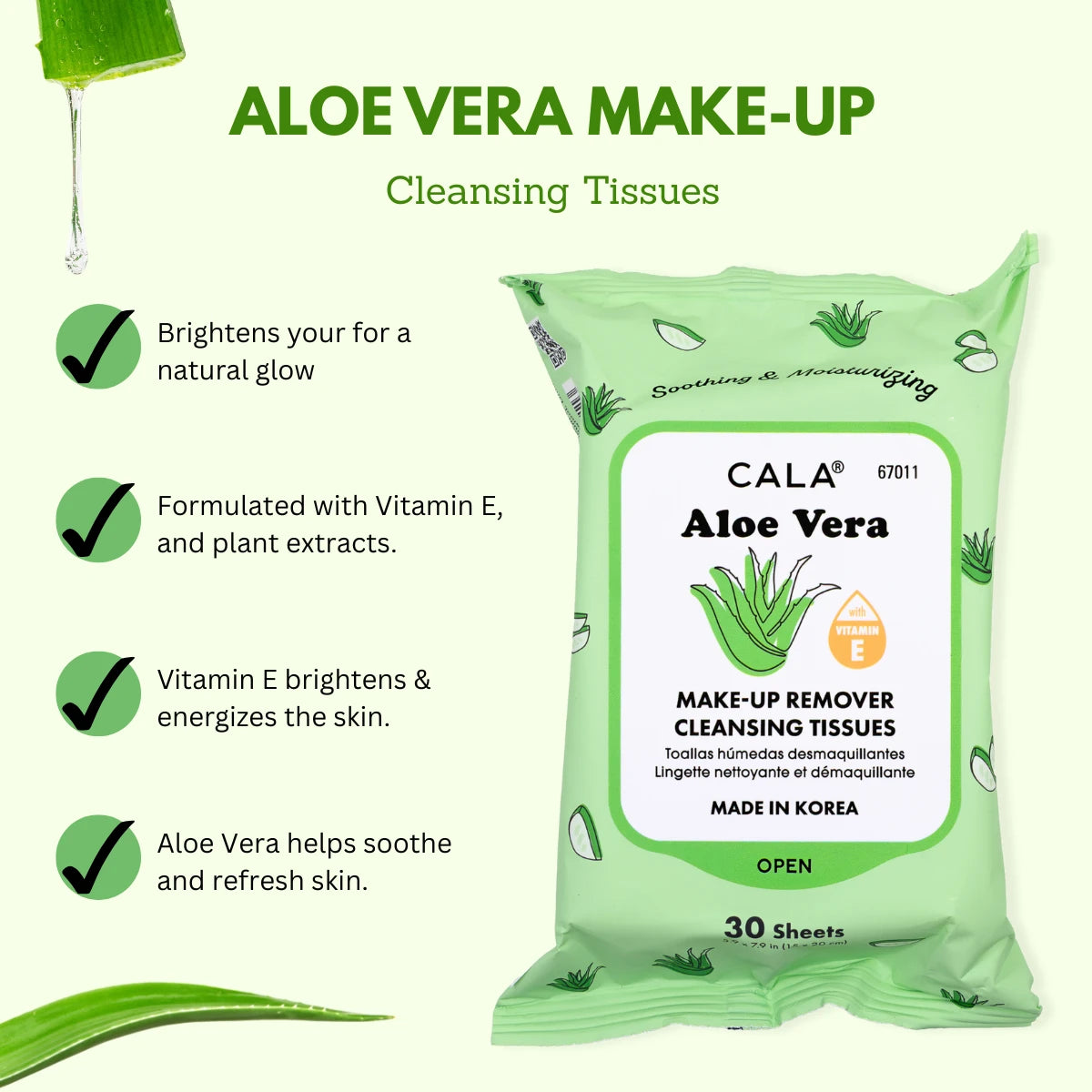 CALA Makeup Remover Cleansing Tissues: Aloe Vera (30 Sheets)