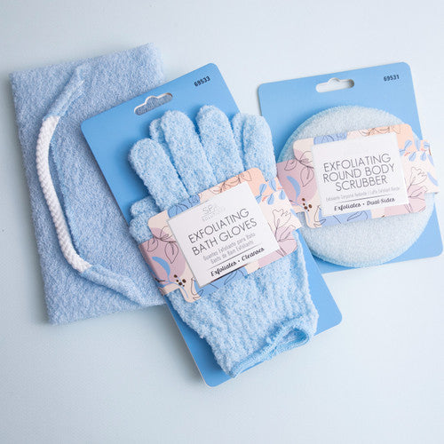 CALA EXFOLIATING STRETCH TOWEL: BABY BLUE