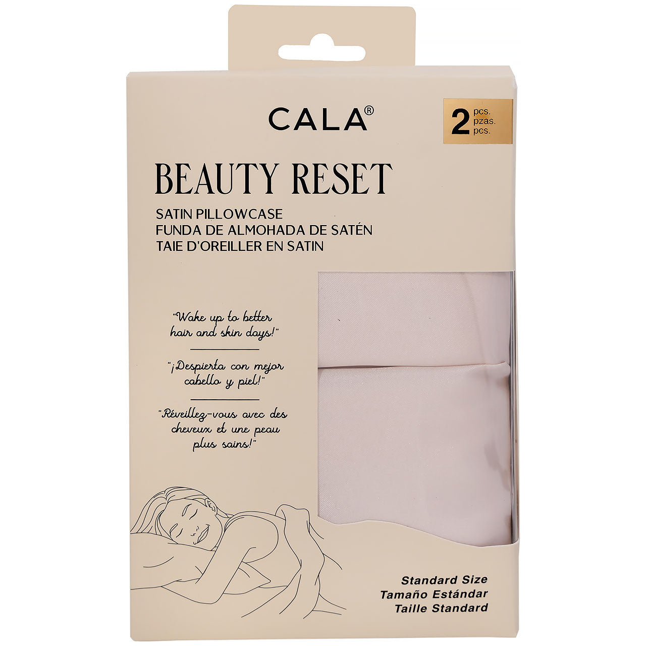 CALA BEAUTY RESET SATIN PILLOWCASE: STANDARD (2PK), CHAMPAGNE