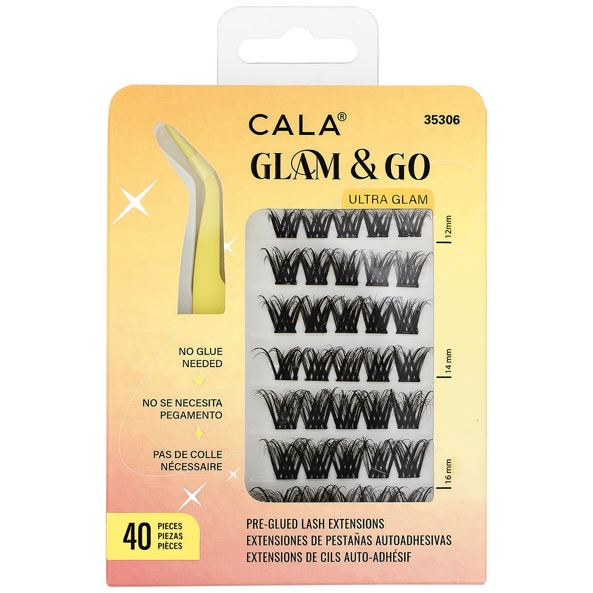 CALA GLAM & GO - ULTRA GLAM PRE-GLUED CLUSTERS, 40 Pieces with Applicator