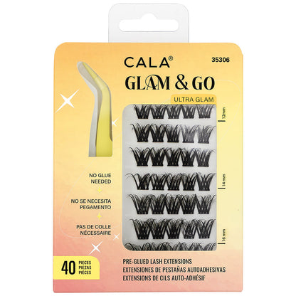 CALA GLAM & GO - ULTRA GLAM PRE-GLUED CLUSTERS, 40 Pieces with Applicator