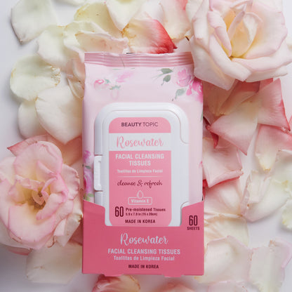 Beauty Topic Rosewater Facial Cleansing Tissues, Pre-Moistened, 60 Sheets
