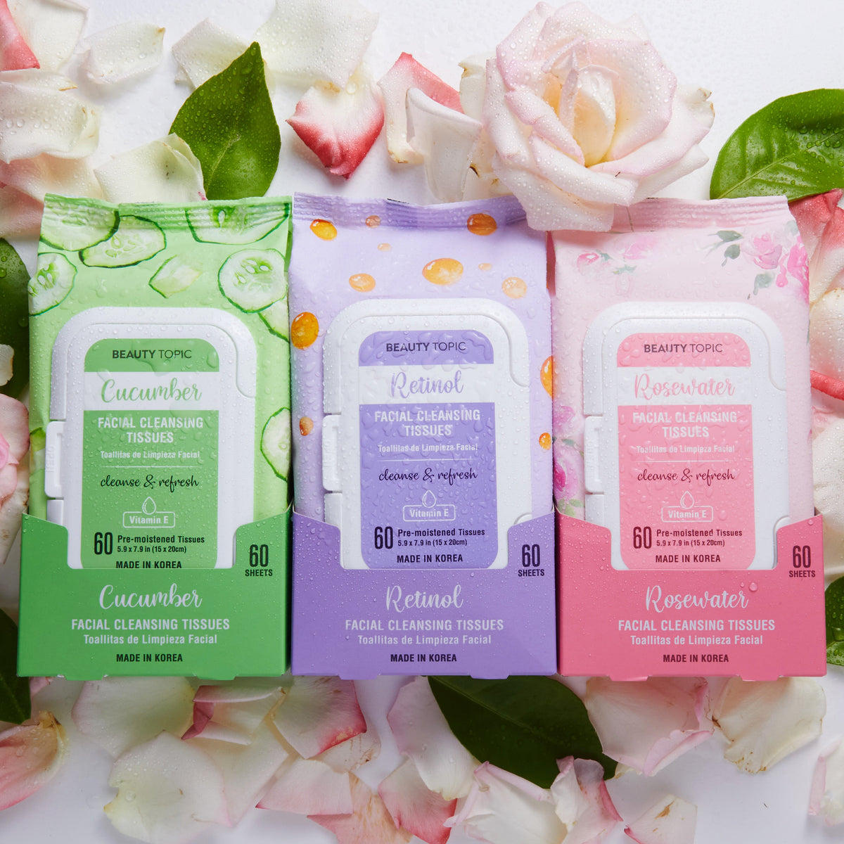 Beauty Topic Rosewater Facial Cleansing Tissues, Pre-Moistened, 60 Sheets