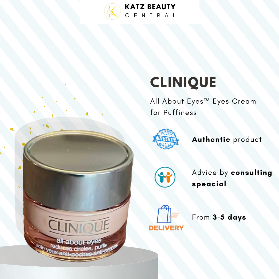 Clinique All About Eyes Rich Cream jar with cream dabbed onto a ring finger, highlighting gentle application for the delicate eye area