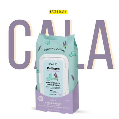 CALA Collagen Makeup Remover Cleansing Tissues, Waterproof Eye Makeup Wipes, 60 sheets