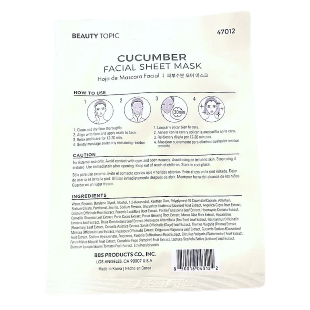 Beauty Topic Cucumber Facial Sheet Mask, 5 Sheets