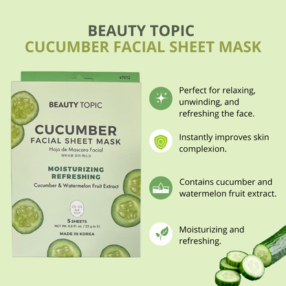 Beauty Topic Cucumber Facial Sheet Mask, 5 Sheets