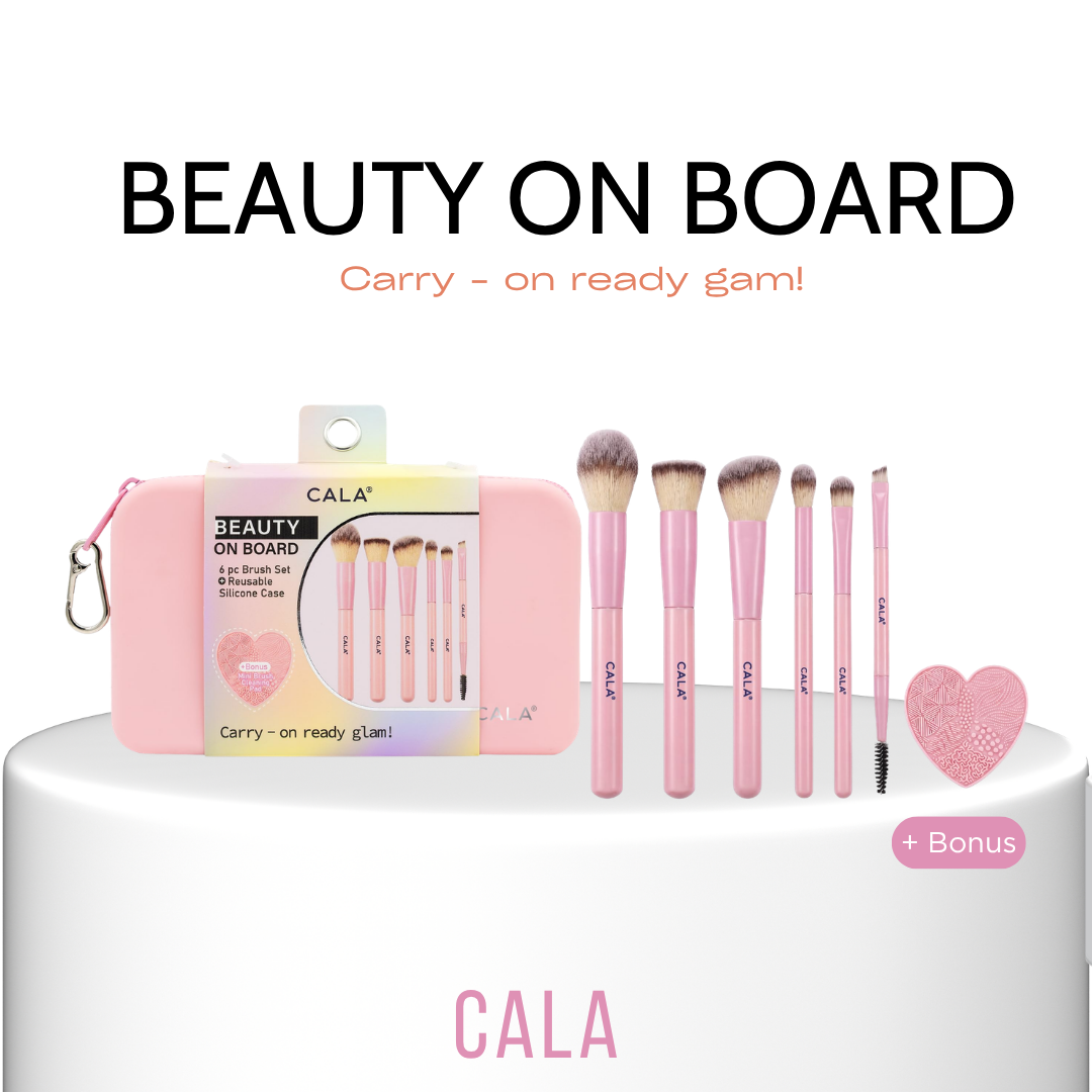 CALA Beauty on Board Makeup Brush Set with Silicone Pouch Pink | 6-Piece