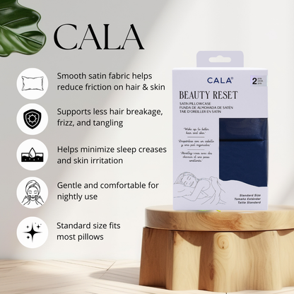 CALA BEAUTY RESET SATIN PILLOWCASE: NAVY BLUE (2PC)