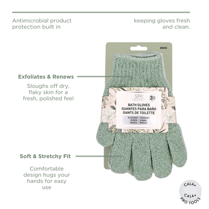 CALA EXFOLIATING BATH GLOVES | SOFT SAGE (3PK)
