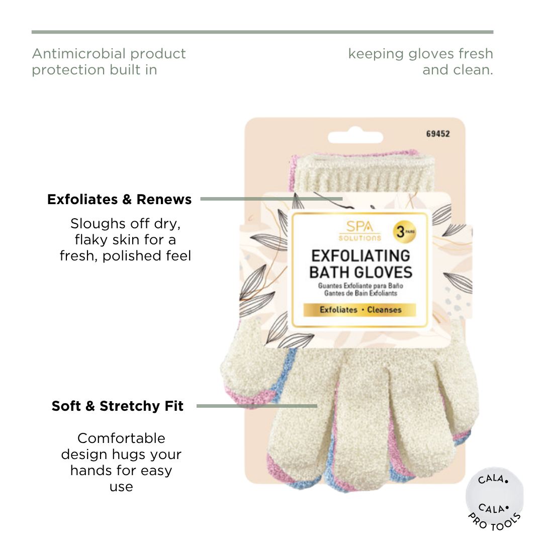 CALA EXFOLIATING BATH GLOVES | CREAM 3 PAIRS