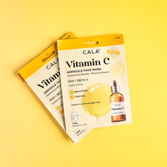 Cala Vitamin C Ampoule Face Mask, Hydrating Sheet Mask for Dry Skin, 5 Count
