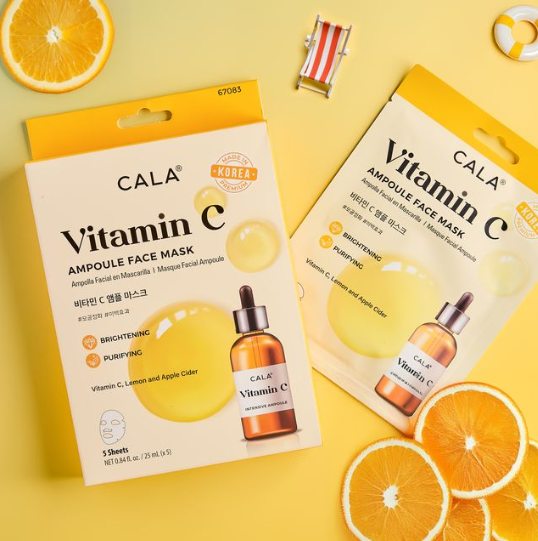 Cala Vitamin C Ampoule Face Mask, Hydrating Sheet Mask for Dry Skin, 5 Count