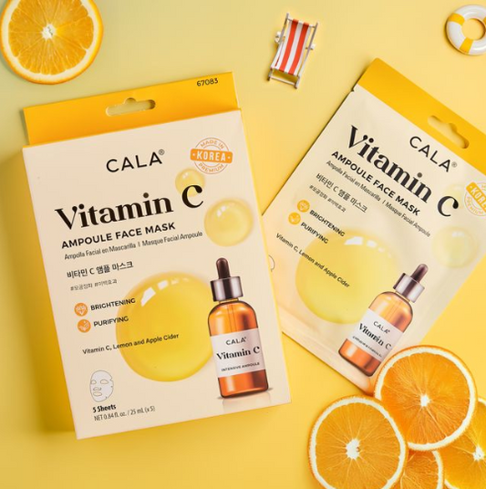 Cala Vitamin C Ampoule Face Mask, Hydrating Sheet Mask for Dry Skin, 5 Count