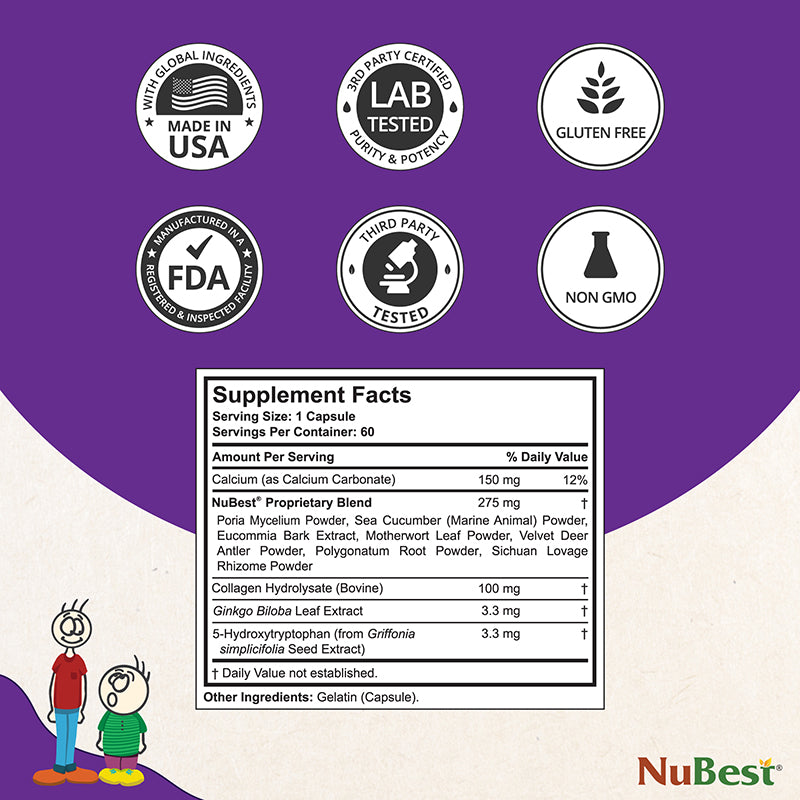 NuBest Tall 5+, Powerful Growth Formula, For Children (5+) and Teens Who Don't Drink Milk Daily, 60 Capsules (Pack of 1)