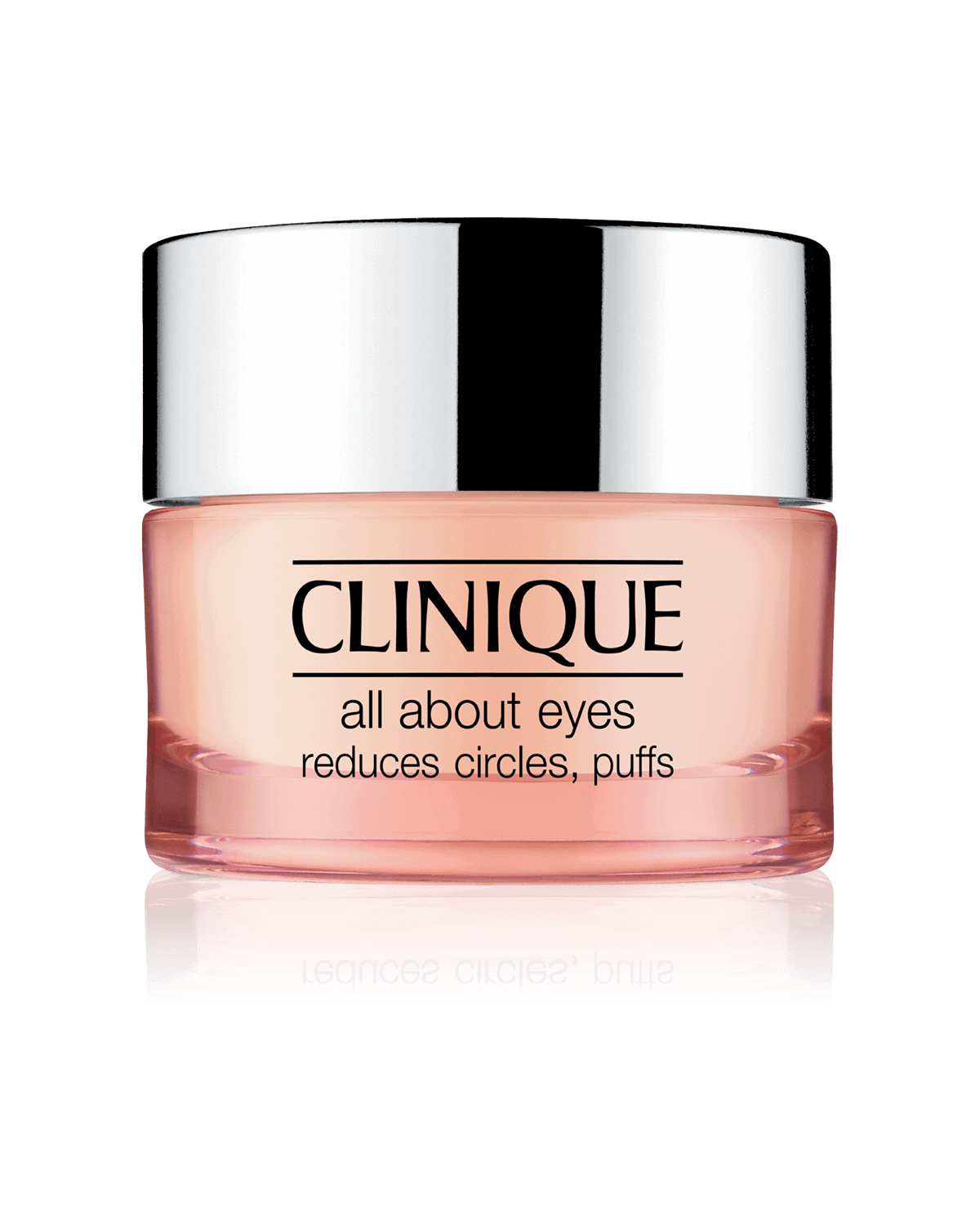 Clinique All About Eyes Rich Cream jar with cream dabbed onto a ring finger, highlighting gentle application for the delicate eye area